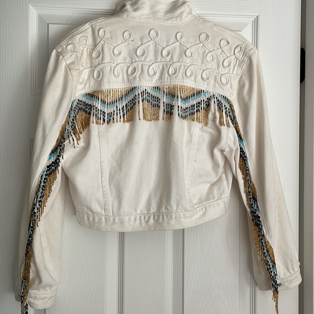 Vintage white fringe Jordache jean jacket